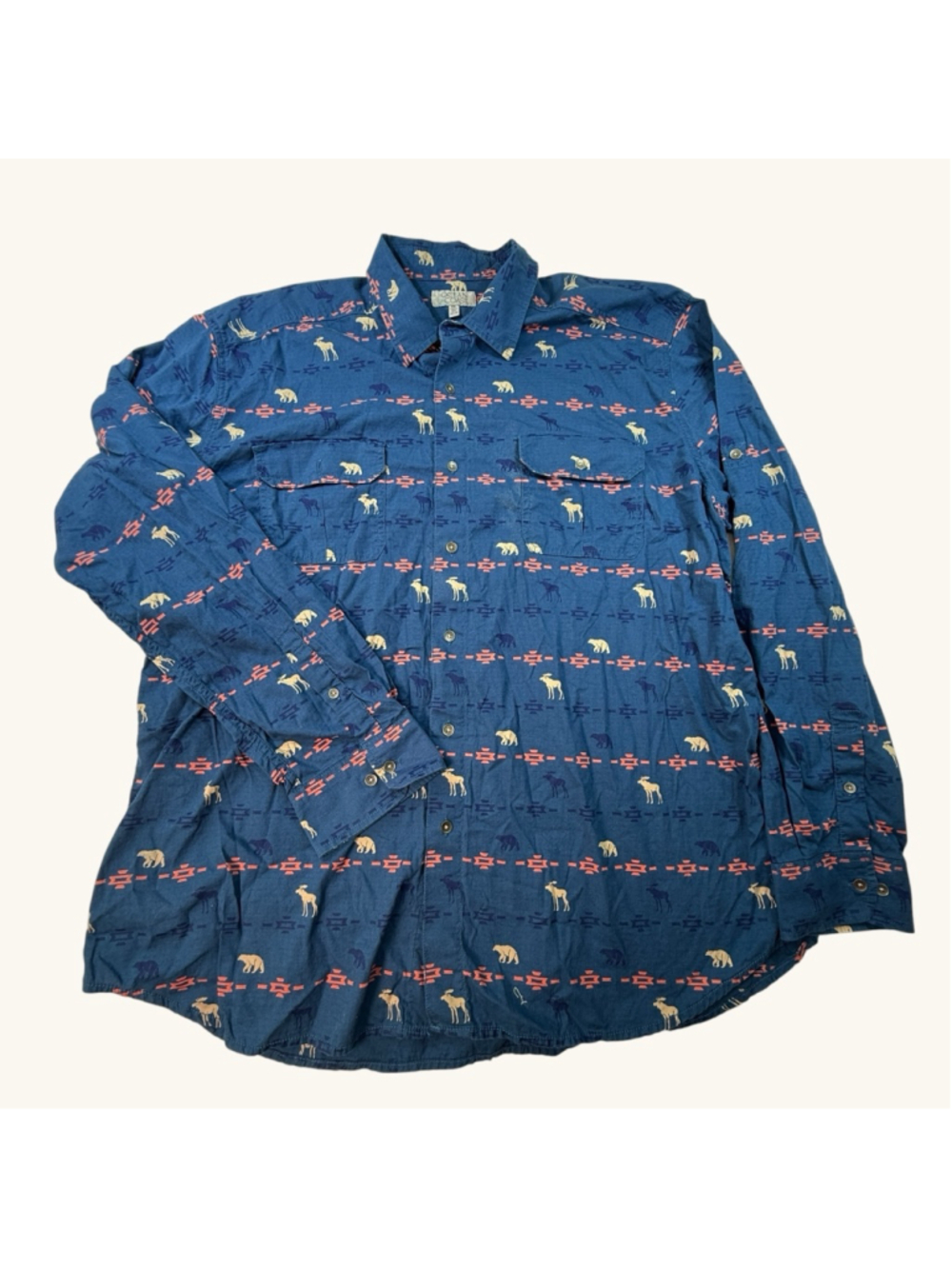 Ocean Coast Mens XXL Blue Southwestern Moose Bear Button Front Shirt